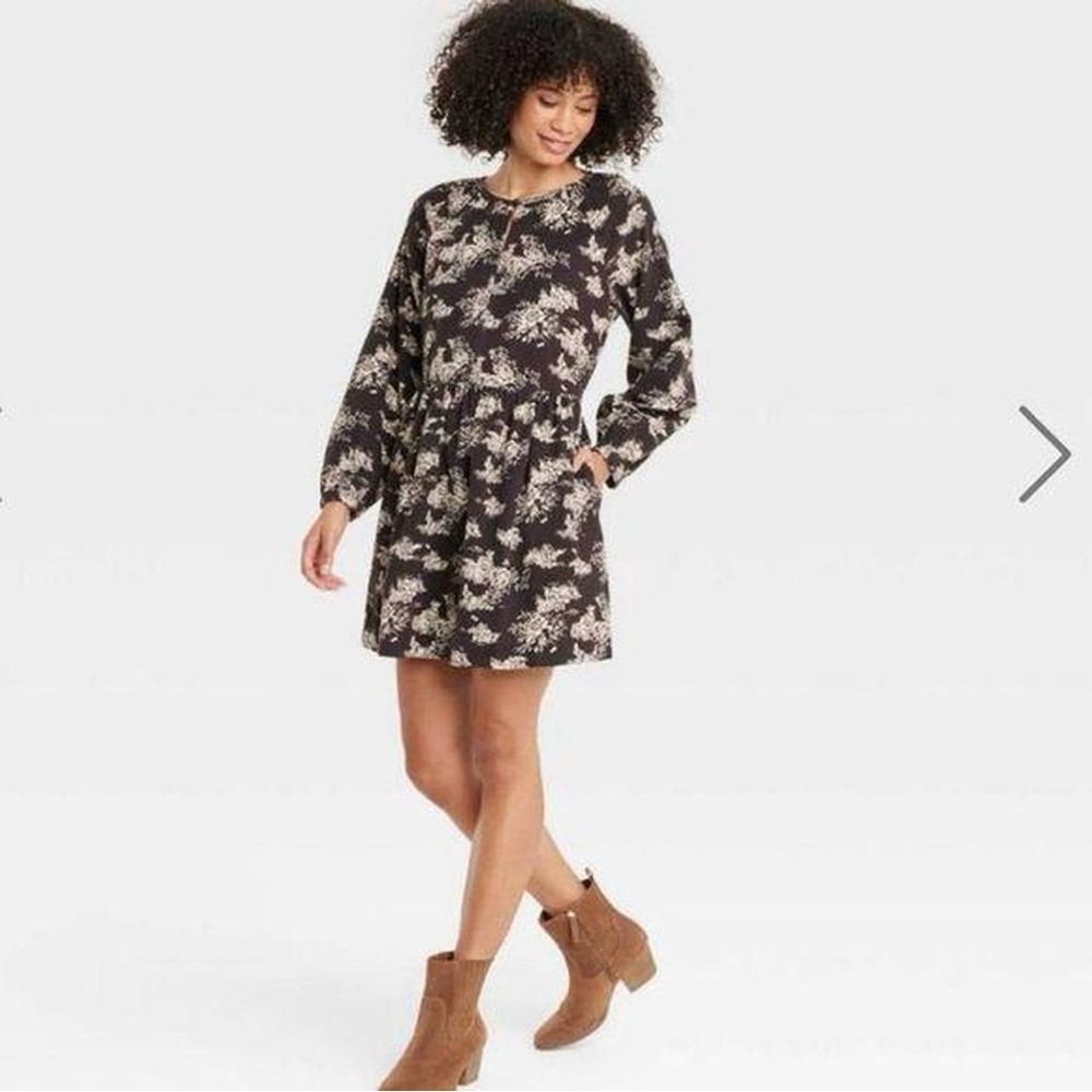 Universal Thread Floral Corduroy Balloon Sleeve Dress